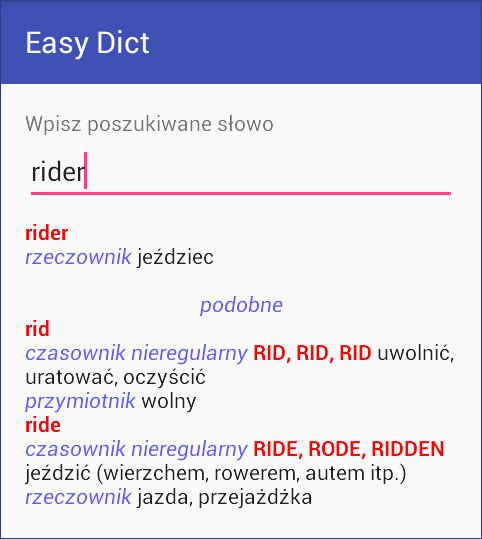 Widok ekenu Easy Dict