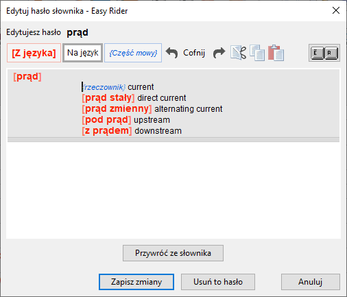 Widok okienka edycji hasła